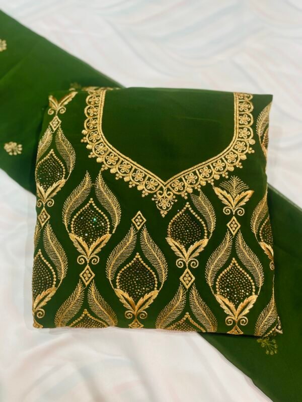 Georgette Designer- Bottle Green