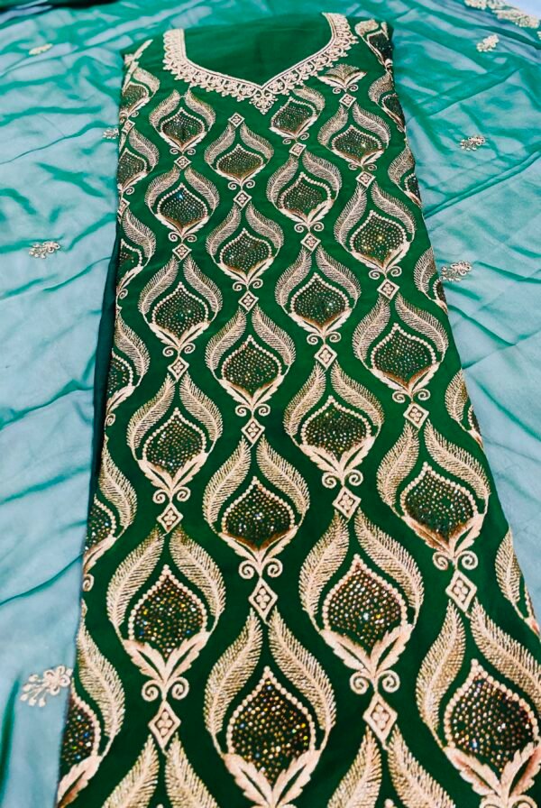 Georgette Designer- Bottle Green - Image 4